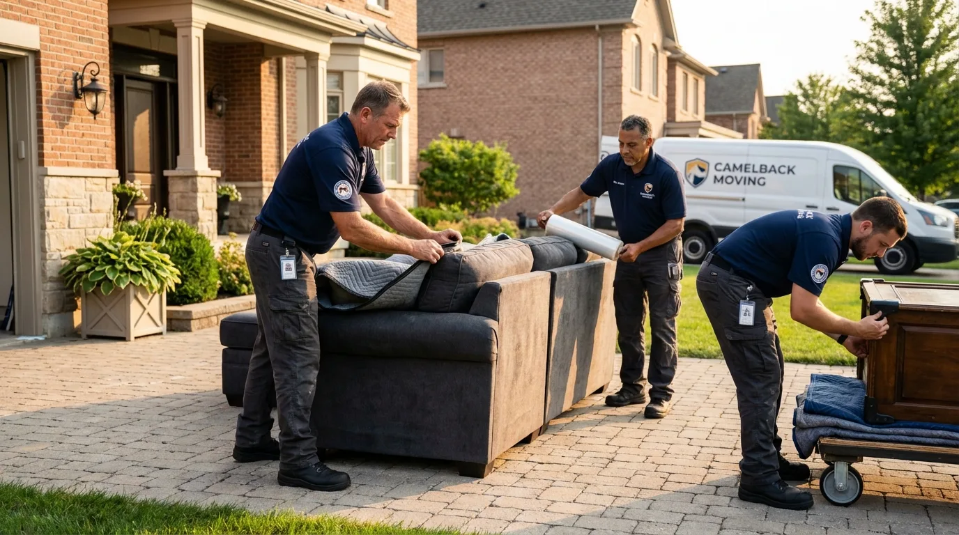 Large estate moving crew wrapping furniture in Freeport, PA